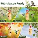 Hummingbird House, Wooden Hummingbird Houses for Outside - Handcrafted Natural Wood Birdhouse with Complete Hanging Kit (Bow & String) - Premium Gardening Gifts Decoration (Style-3, 4 Pack)