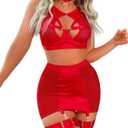 Kaei&Shi Garter Lingerie for Women, Strappy High Waisted Skirt G String 4 Piece Sexy Exotic Lingerie Outfits Set Boudoir, S