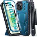 FNTCASE for iPhone 15 Phone Case: for iPhone 14/13/16e Case Military Shockproof Protective Rugged Cell Phone Cover with Kickstand & Belt-Clip Holster, Heavy Duty Hard Cases 5G - 6.1 Inch Blue