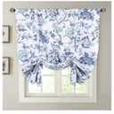 H.VERSAILTEX Thermal Insulated Blackout Curtain Adjustable Kitchen Tie Up Curtains Rod Pocket Panel for Small Window-42 Wide by 63" Long-Vintage Floral in Blue and White