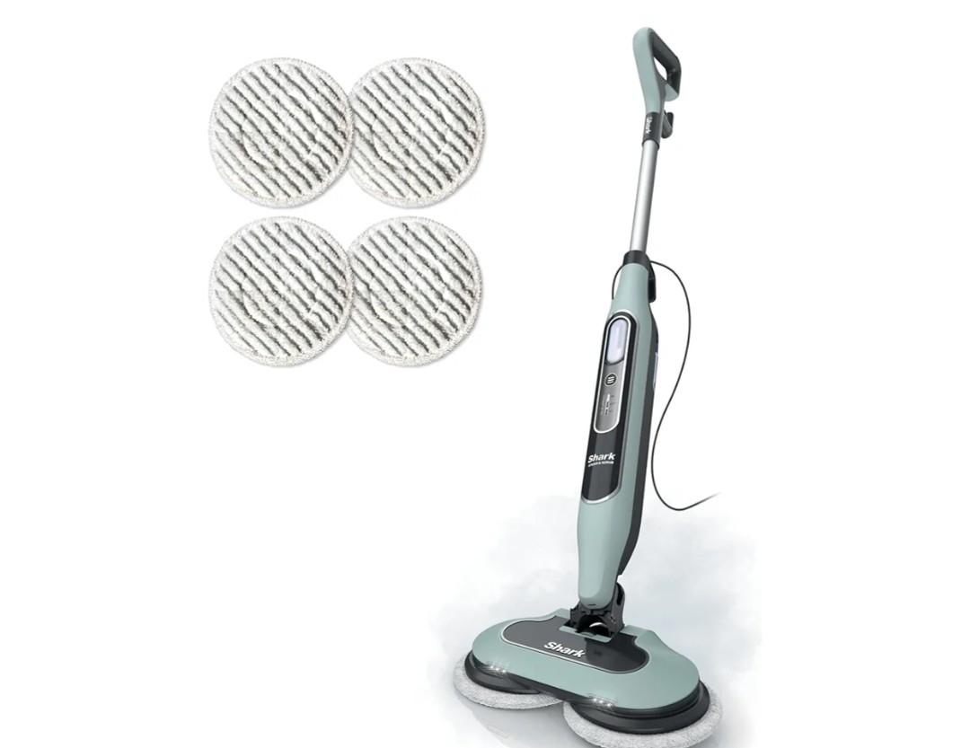 Shark Steam & Scrub Steam Mop, All-in-One Scrubbing and Sanitizing Hard Floor Cleaner, LED Headlights, 4 Dirt Grip Soft Scrub Pads Included, XL Water Tank, Swivel Steering, Hawaiian Grey, S8001