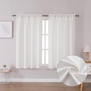 Lecloud Bessie Curtains 45 Inch Length 2 Panels Set, Light Filtering Faux Linen Textured Soft Airy Window Curtains, Rod Pocket Window Treatments for Living Room Bedroom, Each 30 W x 45 L, Natural