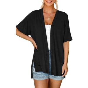 Yincro Women's Short Sleeve Cardigan Summer Lightweight Open Front Casual Soft Cardigans (Black, XL)