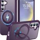 HuwaiH 360 Rotatable Magnetic Ring Stand for Samsung Galaxy S24 Plus/S25 Plus Case, Compatible with MagSafe, Military-Grade Shockproof, Anti-Scratch Matte Translucent Phone Case(Purple)
