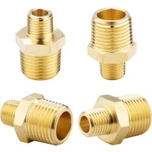 KOOTANS 1/2 NPT Male x 1/4 NPT Male Solid Brass Nipples, Heavy Brass Pipe Adapter Fittings Hex Reducing Nipples Connectors 4Pieces