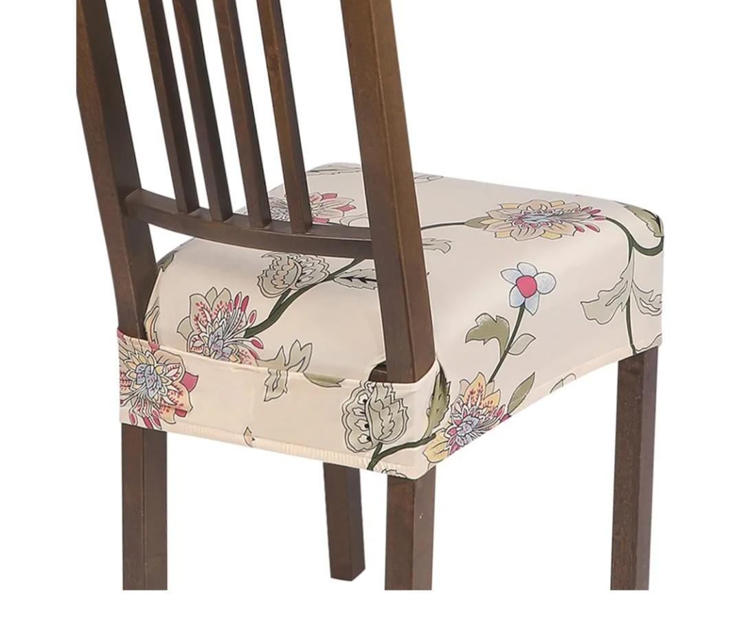 SearchI Stretch Dining Chair Seat Covers Set of 4, Soft Removable Washable Seat Covers for Dining Chairs, Dining Room Seat Cover Protector (Rear-Covered, Brown Flowers)