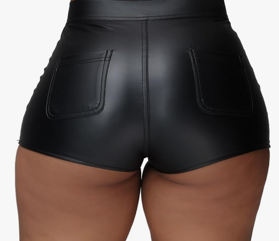Hibshaby Women's Sexy Faux Leather Shorts High Waist PU Stretch Skinny Mini Hot Shorts, M