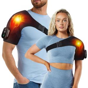 Heated Shoulder Wrap with Massage, Shoulder Heating Pad for Rotator Cuff Frozen Shoulder, Cordless Shoulder Heating Pads Shoulder Massager with Heat