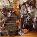 Lenwen 2 Colors Halloween Spider Webs with 150 Fake Spiders Halloween Party Indoor and Outdoor Decorations Colored Stretch Cobwebs for Halloween Party Decorations Bar House (1400 Sqft)