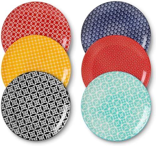 DOWAN 10.5" Large Dinner Plates Set of 6, Ceramic Salad Plate, Microwave, Oven & Dishwasher Safe, Colorful Design Perfect for Party Dessert, Wedding Appetizer, Birthday, Mothers Day Gifts