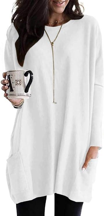 Naggoo Women's Long Sleeve Tunic Tops with Pockets for Leggings Casual Long T Shirts Floral Print Blouses, S