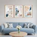 Large Abstract Brush Strokes Framed Canvas Wall Art,Neutral Navy Blue Wall Decor,Modern Pastel Wall Painting,Grey White Toned Artwork for Living Room,Bedroom,Dining Room,Office -24"x36"x3