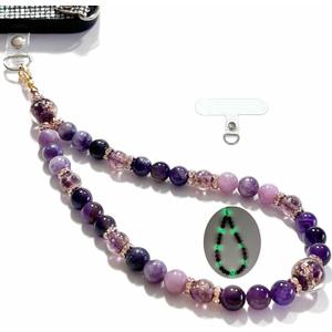 Glow in The Dark Firefly Beads Phone Wrist Strap, CellPhone wrist lanyard Charm Wristlet Bracelet with Tether Tab, Fits iPhone/Galaxy/Pixel, Handmade in USA (Amethyst)