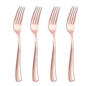 Liacere 200 Pack Rose Gold Disposable Forks - 7.4 Inch Heavy Duty Plastic - Rose Gold Silverware for Catering, Parties, Dinners, Weddings & Mother's Day