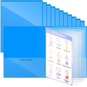 Henoyso 12 Pcs School and Home 2 Pocket Folders with 4 Clear Inner Pockets Plastic Heavy Duty Homework Folders Parent Teacher Communication for Student Home Office Classroom,11 x 9 Inch (Blue)
