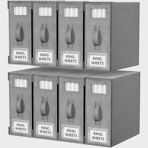 Criusia Bed Sheet Organizers and Storage, 8 Pack Foldable Linen Closet Organizer Box  Bedding Holder for Sheet Set (King/Queen Sizes), Duvet Covers, Blankets (Grey)
