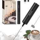 INFOOD Milk Frother Rechargeable with Cover - Coffee Frother Wand, Drink Mixer Handheld with 2 Detachable Stainless Whisks 2 Speed Adjustable for Latte, Cappuccino, Hot Chocolate, Egg, Black