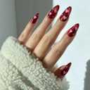 Medium Press on Nails Almond Fake Nails Heart with Glitter Design Red False Nails Acrylic Full Cover Artificial Nails Glossy Stick on Nail for Women Manicure Art 24Pcs
