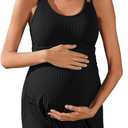 Summer Mae Ribbed Maternity One Piece Swimsuit Dress Wrap Bathing Suit with Built-in Pocket Short Swimwear Tie Knot Skirt Black 12