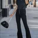 KUNMI Women's Flare Bell Bottom Jeans High Waisted Wide Leg Bootcut Jeans Stretchy Denim Pants (Black)