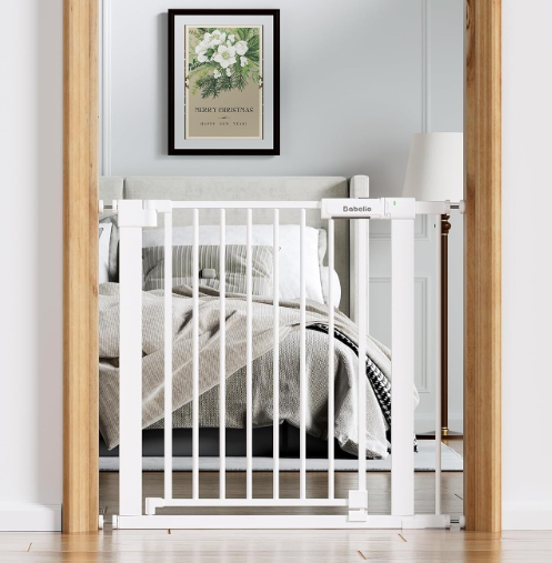 Babelio Baby Gate for Stairs No Drilling, PressGuard, 31-36 in Dog Gate
Pressure/Wall Mount, Dual Lock with Indicator, Auto Close, Heavy Duty, Easy Install for Doorways, Kitchens, Hallway, White