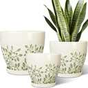 MPotTo Ceramic Pots for Indoor Plants - 10+8+6 Inch Planters with Drainage Holes and Saucers, Decorative Boho Round Indoor Planters Pots, Room Decor, Gifts for Plant Lovers, Set of 3, White