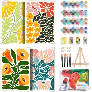 4 Pack Framed Paint by Numbers Kit for Adults Beginner with Wooden Easel, Easy Flowers Paint by Number Kits with Frame, DIY Acrylic Flower Painting by Numbers for Home Wall Decor Gift 8x12 inch