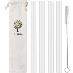 ALINK Reusable Clear Silicone Boba Straws, 4-Pack Extra Wide Smoothie Straws for Bubble Tea/Shakes/Tapioca Pearls with Cleaning Brush and Carrying Case