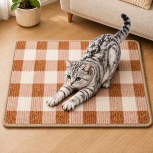 Cat Scratcher Mat, Natural Sisal Cat Scratch Pad for Cats | Rug-Style Sisal Cat Scratch Mat, Floor or Wall Use, Anti-Slip Backing, Hook-and-Loop Strips, 23.6 x 15.7 Inch, Coffee White