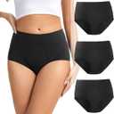 Period Underwear for Women Heavy Flow 60ml - High Waist Long Staple Combed Cotton Leak Proof Menstrual Panties 3 Pack (Black, S)