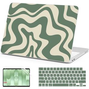 AKIT Compatible with MacBook Neo Case 13 inch 2026 Release A18 Pro, Unique Pattern Plastic Hard Shell Laptop Case+Screen Protector+Keyboard Cover for New MacBook Neo 13 inch A3404, Green Wave