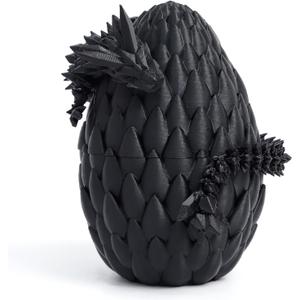 3D Dragon Egg - Easter Egg with Flexible Dragon Inside, Large 3D Printed Gift, Figurine Decor, Executive Desk Toy(12 Dragon, Black)