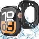 3 in 1 Waterproof Case for Apple Watch Screen Protector 46mm Series 10/Series 11,with Tempered Glass,[360 Protective Front and Back] PC Bumper Face Cover Compatible iWatch Accessories (Matte Black)