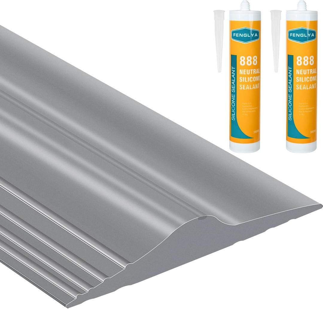 ToLanbbt 20Ft/6.1M Universal Garage Threshold Seal Strip with 300ml Black Adhesives, Garage Door Bottom Weatherproof Strip Rubber DIY Weather Stripping Replacement (Grey) (Gray)