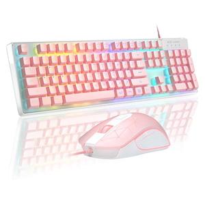 Gaming Keyboard and Mouse Combo, K1 RGB LED Backlit Keyboard with 104 Keys Computer PC Gaming Keyboard for PC/Laptop (Pink) Gaming Keyboard and Mouse Combo, K1 RGB LED Backlit Keyboard with 104 Keys Computer PC Gaming Keyboard for PC/Laptop (Pink)
