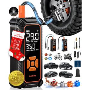 OlarHike Cordless Tire Inflator Portable Air Compressor, 150PSI Dual Power - 6000mAh & 12V DC, Air Pump for Car Tires, Motorcycle, Bicycle, Electric Pump with LED Light & Digital Pressure Gauge (3-orange)