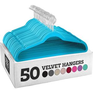 Zober Velvet Hangers 50 Pack - Heavy Duty Hangers for Coats, Pants & Dress Clothes - Non Slip Clothes Hanger Set - Space Saving Felt Hanger for Clothing (Turquoise)