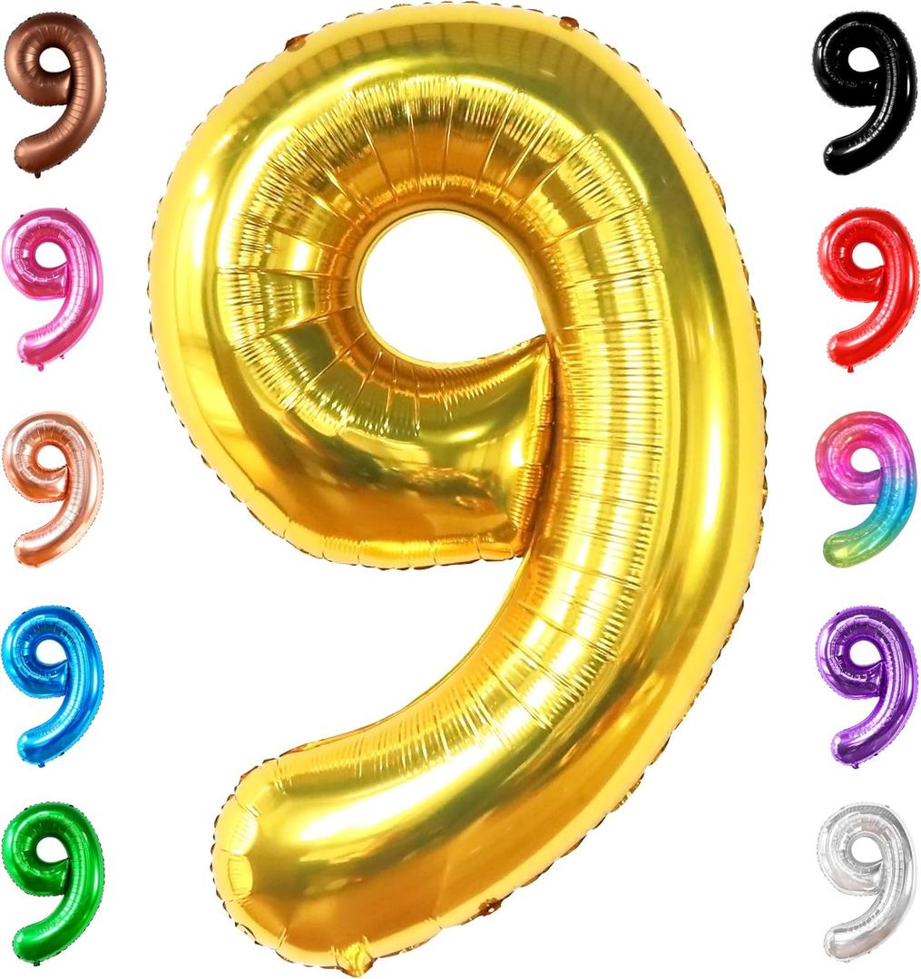 KatchOn, Giant Gold Number 9 Balloon - 40 Inch | Foil 9 Birthday Balloon for 9th Birthday Decorations | 9th Anniversary Decoration | Gold Party Decoration