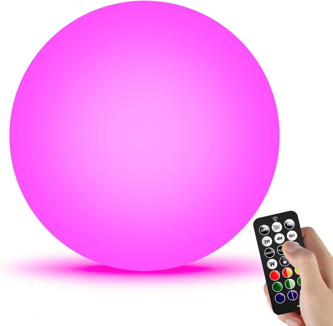 LOFTEK Solar Ball Lights with Ground Pile, RGB Colors Changing Floating Pool Ball Lights, IP65 Waterproof USB Rechargeable Solar Light for Outdoor Garden Pool Deco, 8-inch