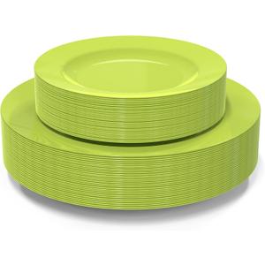 POSATE Plastic Plates Disposable 60 PCS, Heavy Duty 30 Dinner Plates 10.25" and 30 Dessert Plates 7.5" for Party, Green