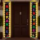Blosssound Hispanic Heritage Month Door Banner with Lights National Hispanic Decorations Porch Sign Backdrop Latino Spanish World Flag Hanging Banner Party Supplies for Front Porch Wall, 70.9 X11.8