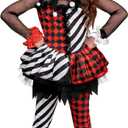 Spooktacular Creations Girls Clown Costume, Halloween Evil Clown Costume, Black and White Jester Dress for Girls Halloween (Large(10-12 yrs))