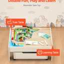VEVOR Train Table, 100 Multicolor Pieces Wooden Kids Activity Table with Rolling Storage Drawer, 3-in-1 Wooden Train Set for Gaming, Drawing, Reading, Eating, Creative Toy Set for Kids Ages 3+