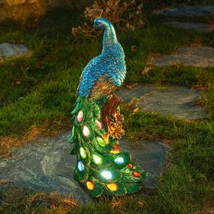 Solar Peacock Statues Garden Outdoor Decor Porch Patio Lawn Yard Art Decorations Peacock Sculpture with LED Lights Father's Day Birthday Housewarming Christmas Gardening Gifts for Mom Dad