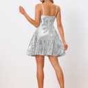 Allegra K Women Sequin Mini Dresses Party Club Adjustable Spaghetti Strap Festival Outfits Sparkly Disco Dress (Gray, L)
