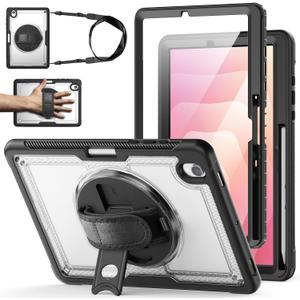 Case for Samsung Galaxy Tab S10 Lite Tablet Case 10.9'' with Screen Protector, Pen Holder, 360Rotate Hand/Stand, Shoulder Strap, Clear