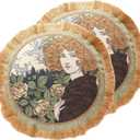 Patdrea Designer Throw Pillow Covers Set of 2,French Elegant Green Linen with Oil Painting Figure Pattern Pillow Covers,Decorative Round Pillowcases Cushion for Bed Living Room,Diameter 16"