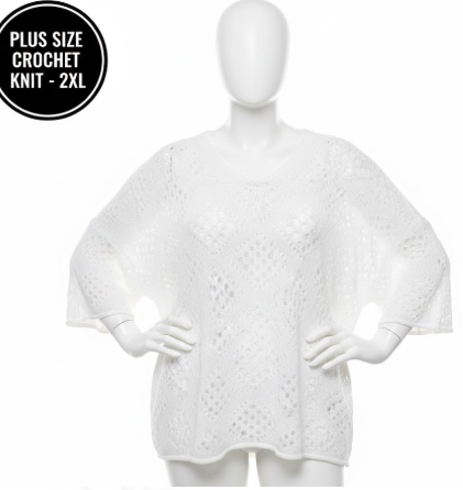 Verdusa Women's Plus Size Hollow Out Crochet Knit Tops Sheer Short Sleeve Pullover Sweaters 2XL