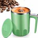 Self Stirring Coffee Mug: 2025 New Rechargeable Auto Magnetic Stirring Mixing Mug with Temperature Display,13oz Stainless Steel Travel Coffee Cup for Office, Home, Kitchen, Best Gift (Green)