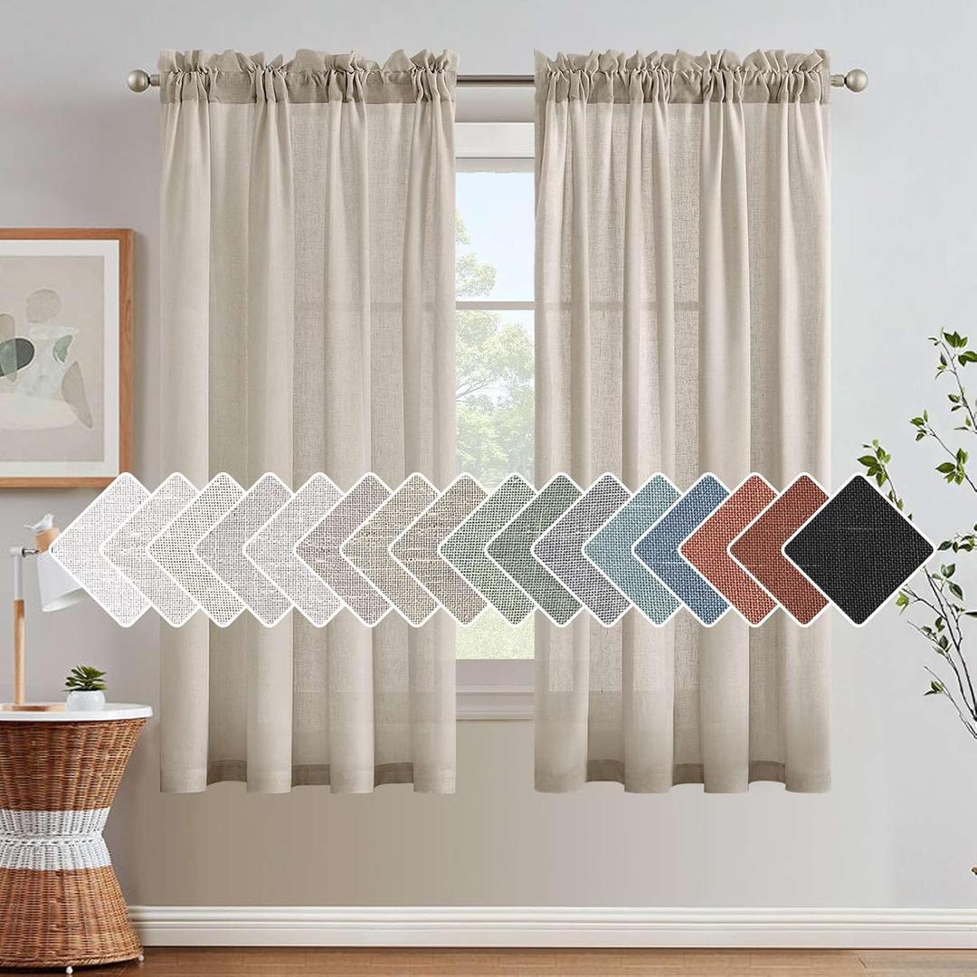 H.VERSAILTEX Linen Curtains Elegant Natural Linen Semi Sheer Curtains Energy Light Filtering Rod Pocket Window Treatments Panels for Living Room (Set of 2, Oatmeal, 52 inch W X 63 inch L)